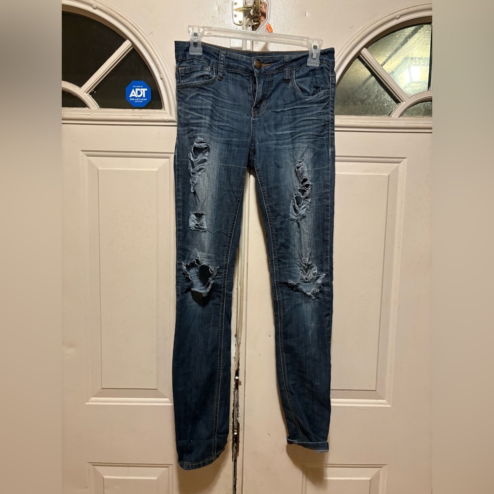 Mind Code Ripped Dark Blue Skinny Jeans